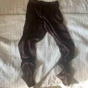 Aritzia babaton silk brown cargo pant with drawstring buckle sized 2